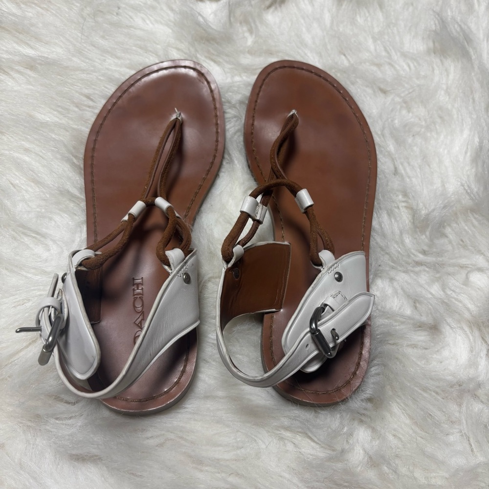 Coach Brown and White Leather Thong Sandals